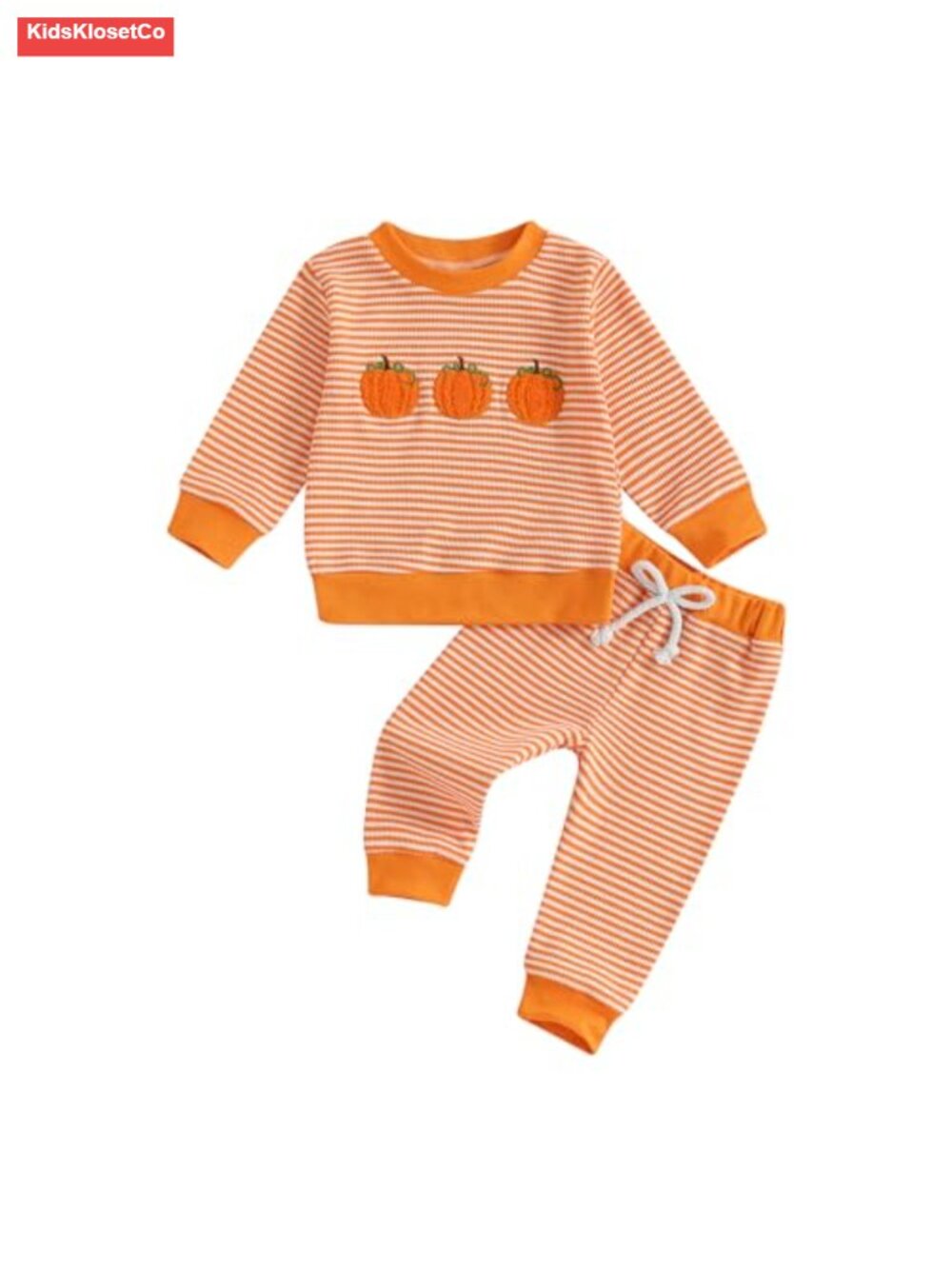 Baby Halloween Pumpkin Waffle Knit Sweatshirt Pants Set